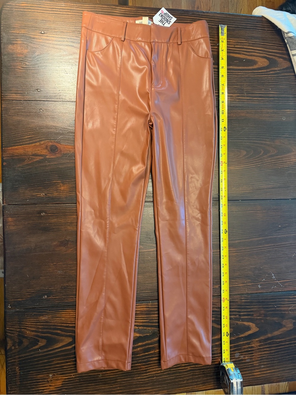 Faux Leather Straight-Leg Pants in Rust Brown
